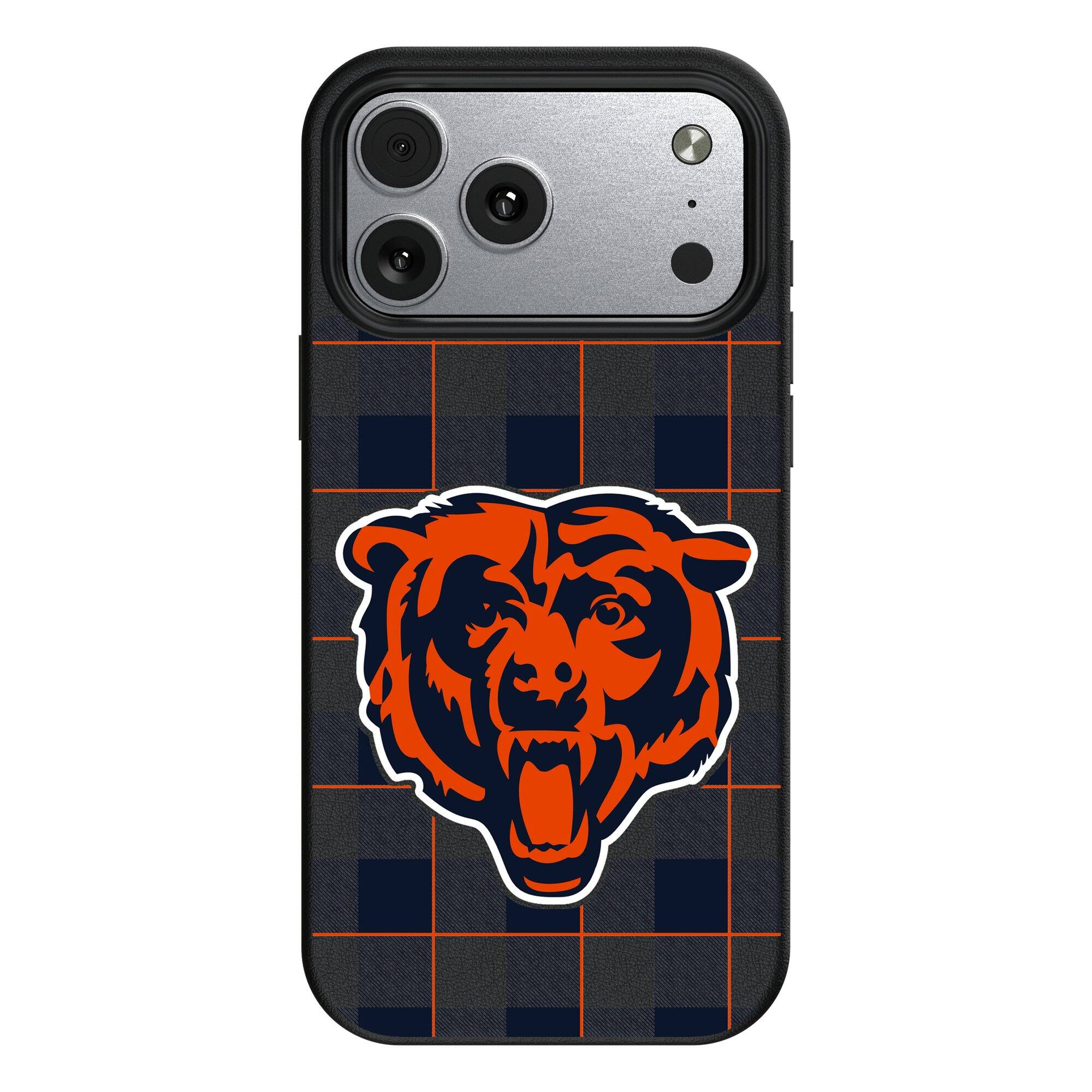 Front. Keyscaper - Chicago Bears Plaid Magnetic Bump iPhone Case - 17 Pro - Black.