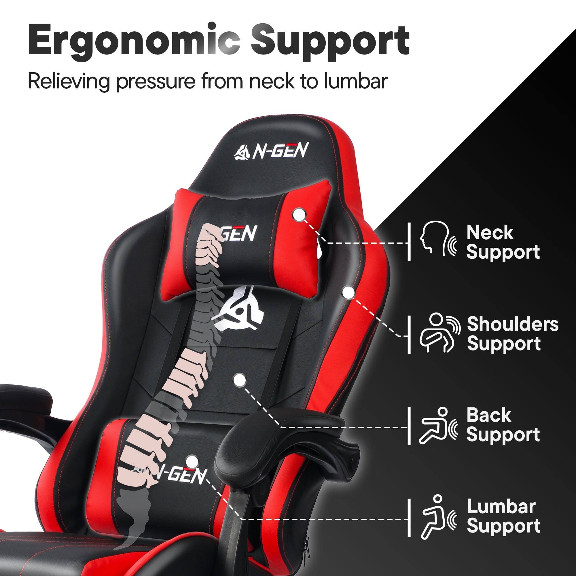 Ergonomic Support  
Relieving pressure from neck to lumbar  

- Neck Support  
- Shoulders Support  
- Back Support  
- Lumbar Support