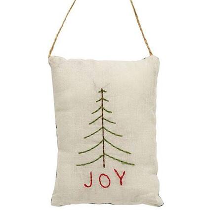 Front. BreeBe - Joy Tree Pillow Ornament - White.