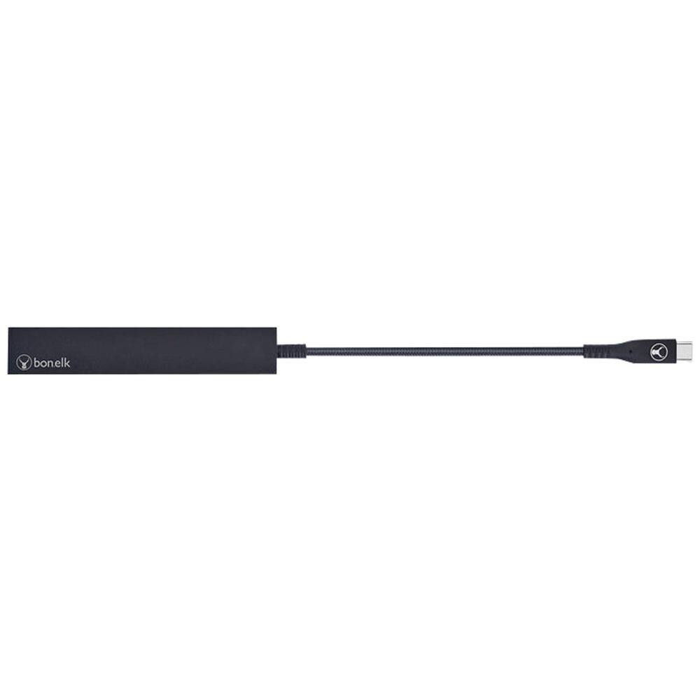 Left. Bonelk - BonElk Long-Life USB-C to 4-Port USB 3.0 Slim Hub - Black - Black.