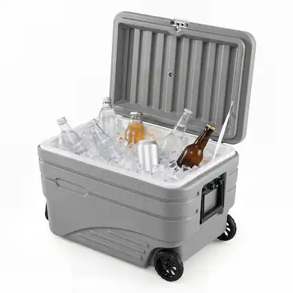Front. Costway - Costway 84QT Portable Wheeled Ice Cooler with Foldable Pull & Carry Handles for Camping - Gray.