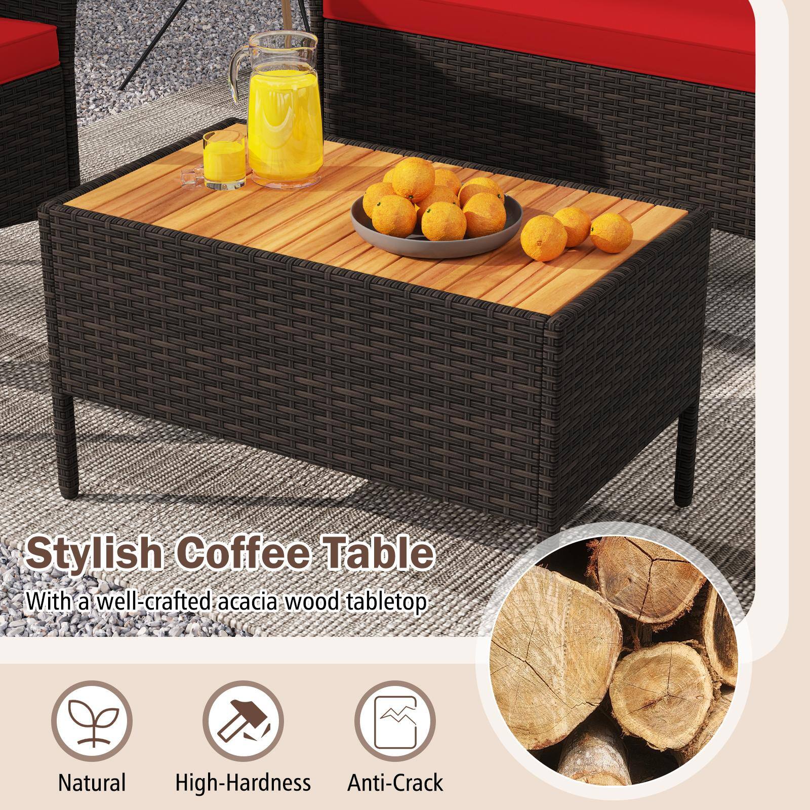 Stylish Coffee Table  
With a well-crafted acacia wood tabletop  

Natural  
High-Hardness  
Anti-Crack