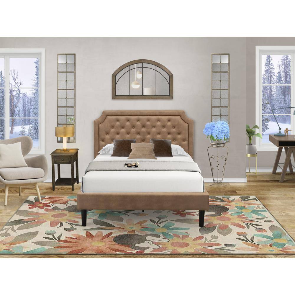 Alt View 4. East West Furniture - GB28F-1DE07 2-Piece Furniture Set with Frame and Distresses Jacobean Night Stand for Bedrooms - Brown Faux Leather and - Brown.