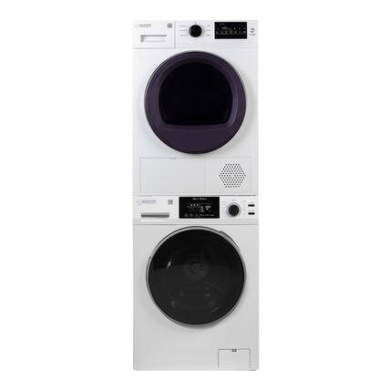 Front. Equator - Equator 110V STACKABLE EW 835 18lbs Washer 1.9cf + ED 890 HP HEAT PUMP Electric Dryer 3.7cf Ventlesss w/ Shelf - White.