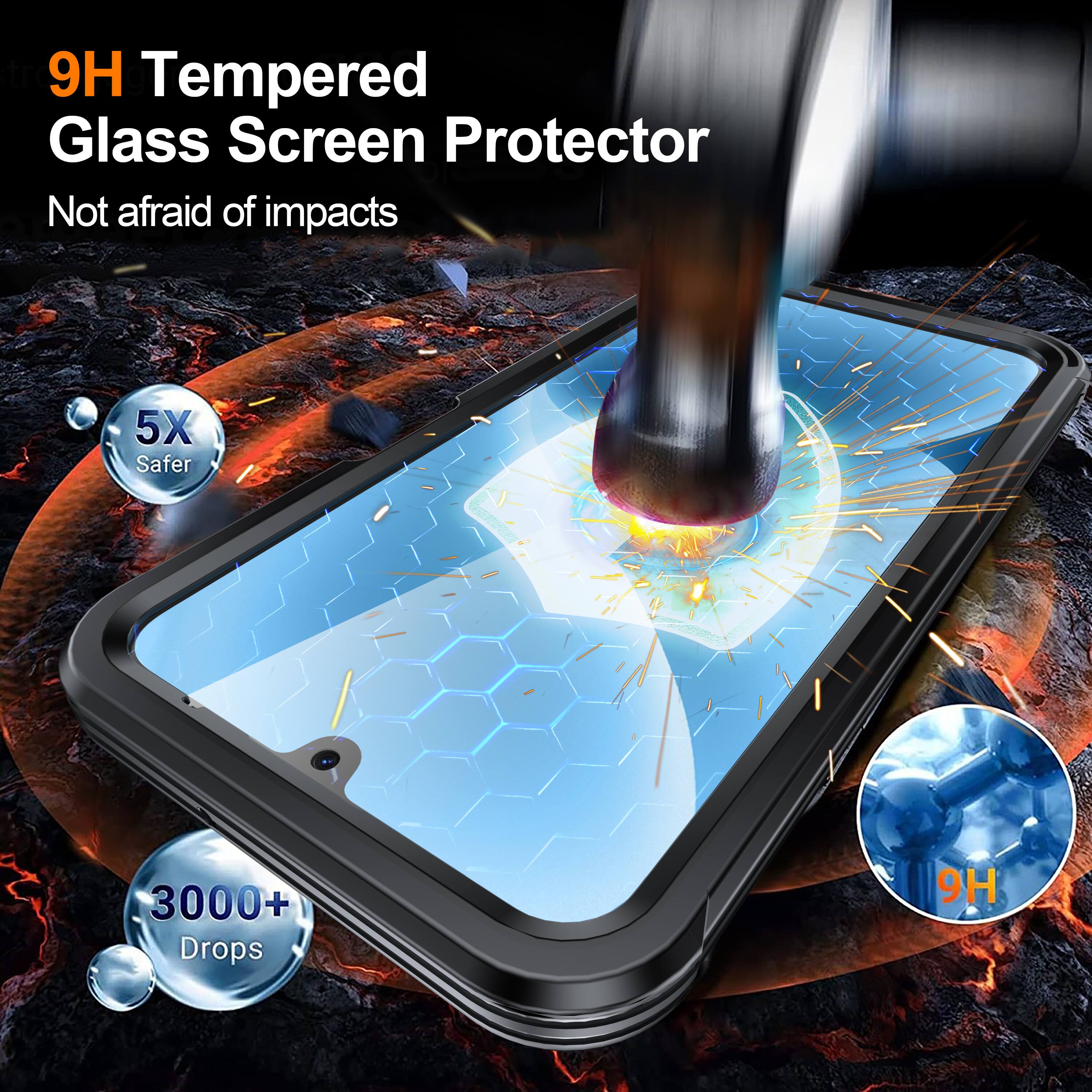 9H Tempered Glass Screen Protector  
Not afraid of impacts  
5X Safer  
3000+ Drops  
9H