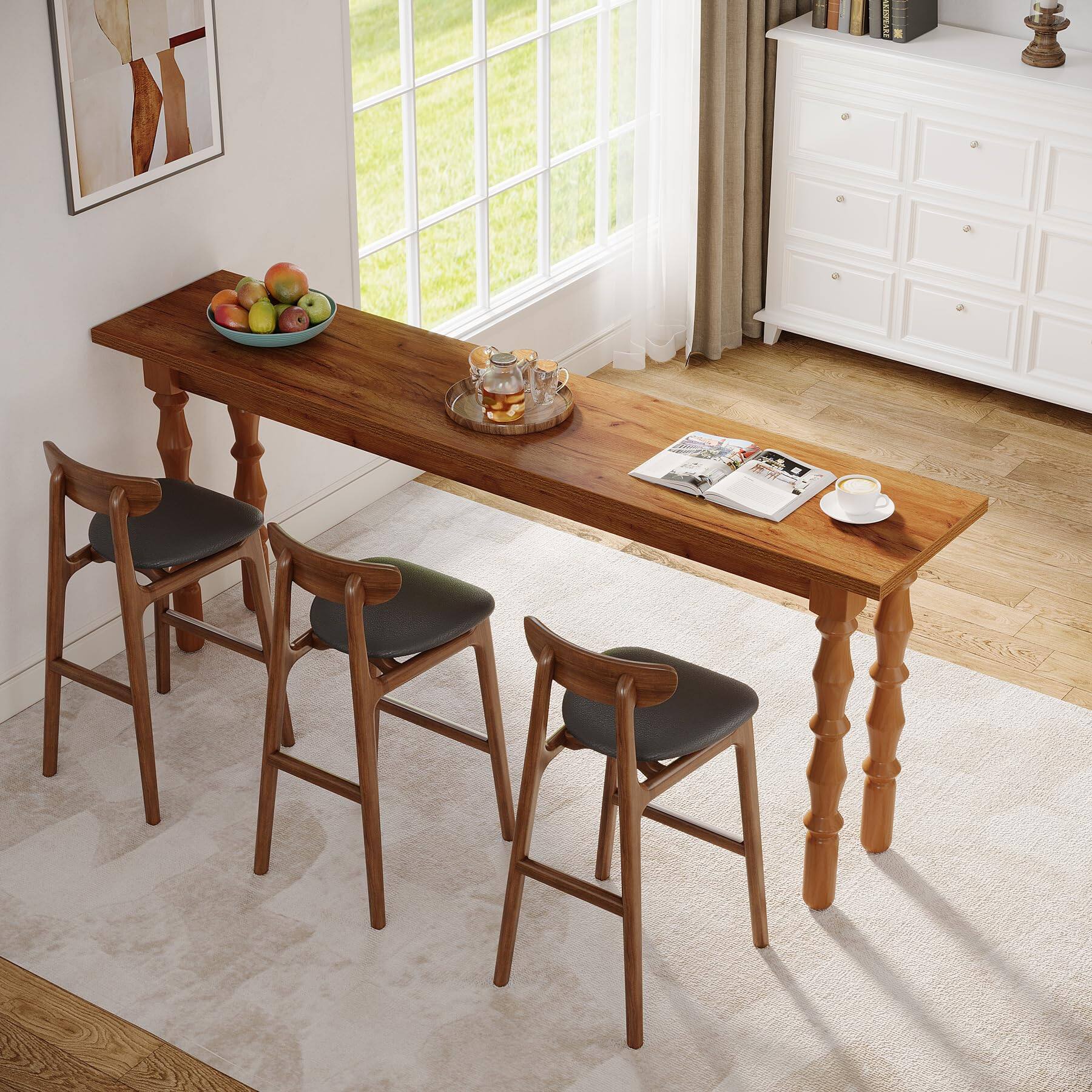 Back. Tribesigns - 70.9-Inch Extra Long Console Table for Entryway, Narrow Sofa Table Behind Couch with Solid Wood Legs, Entry Accent Table - Brown.
