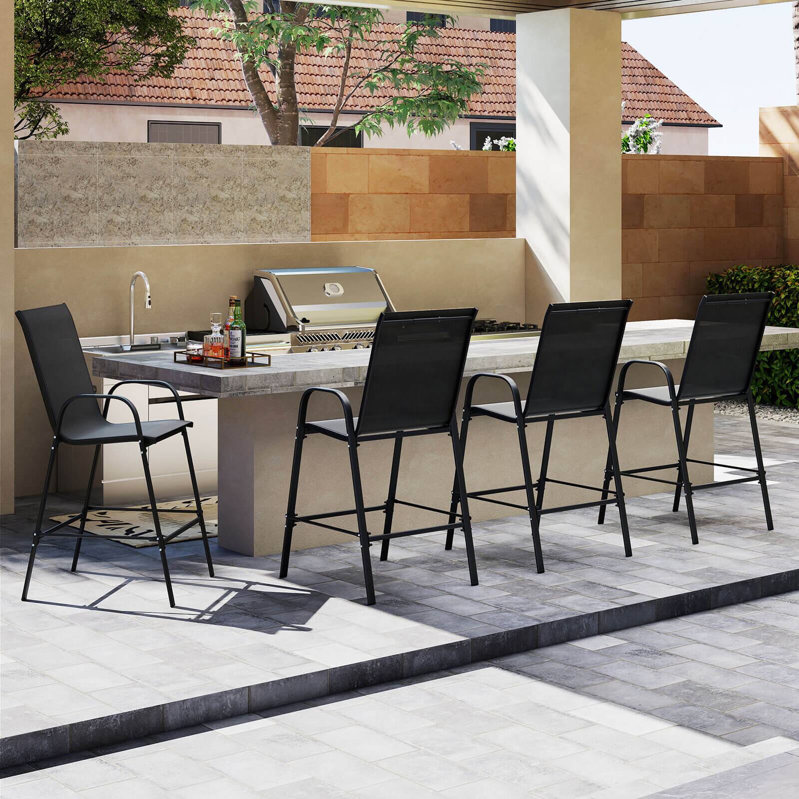 Alt View 5. Costway - Costway 2 PCS Outdoor Bar Stools 29" Fabric Bar Height Stools with Armrests & Footrest - Black.