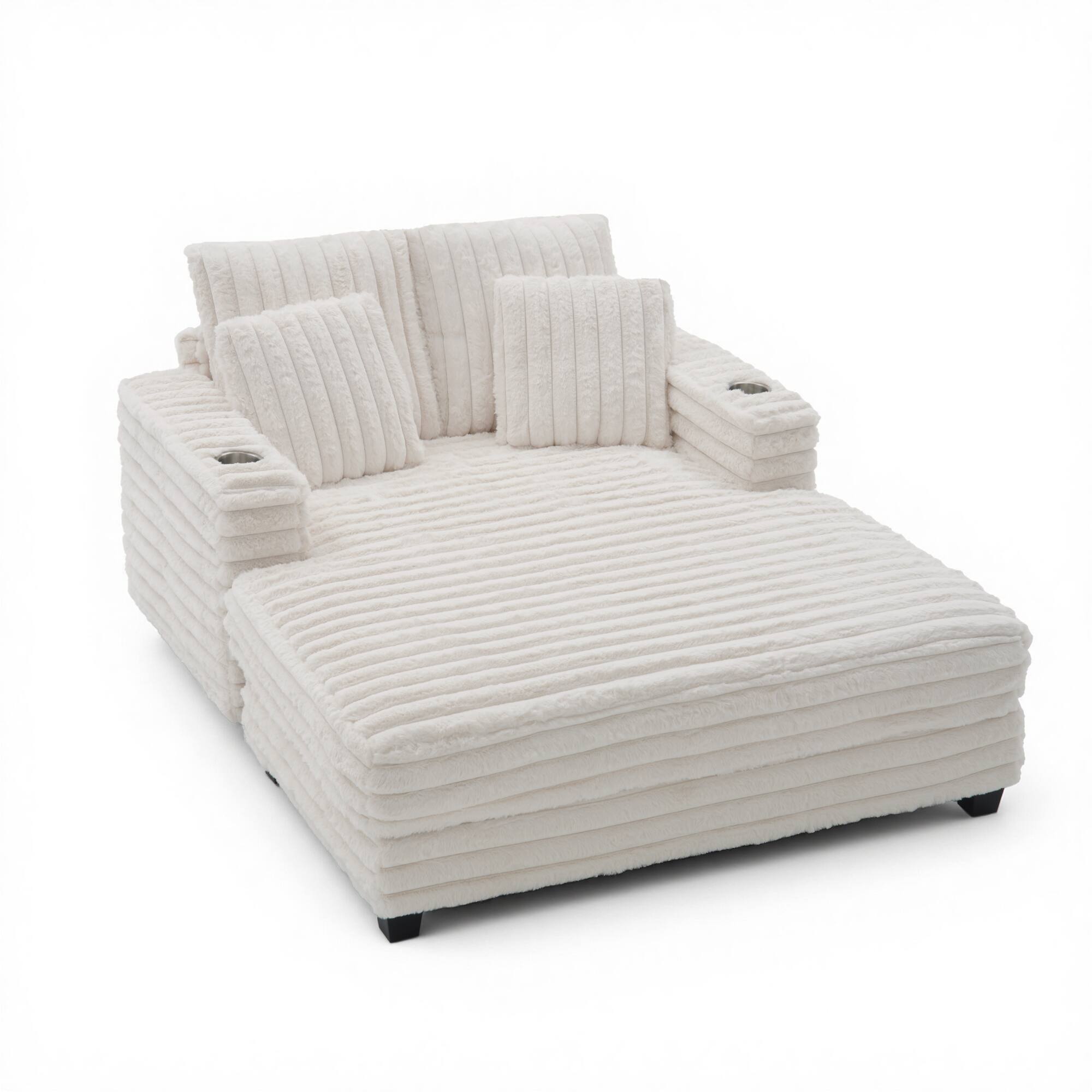 Alt View 8. Homsee - Faux Rabbit Fur Sectional Sofa with Cup Holders Soft Plush Couch with Spring Support Cozy Reclining Sofa for Living Room - White.