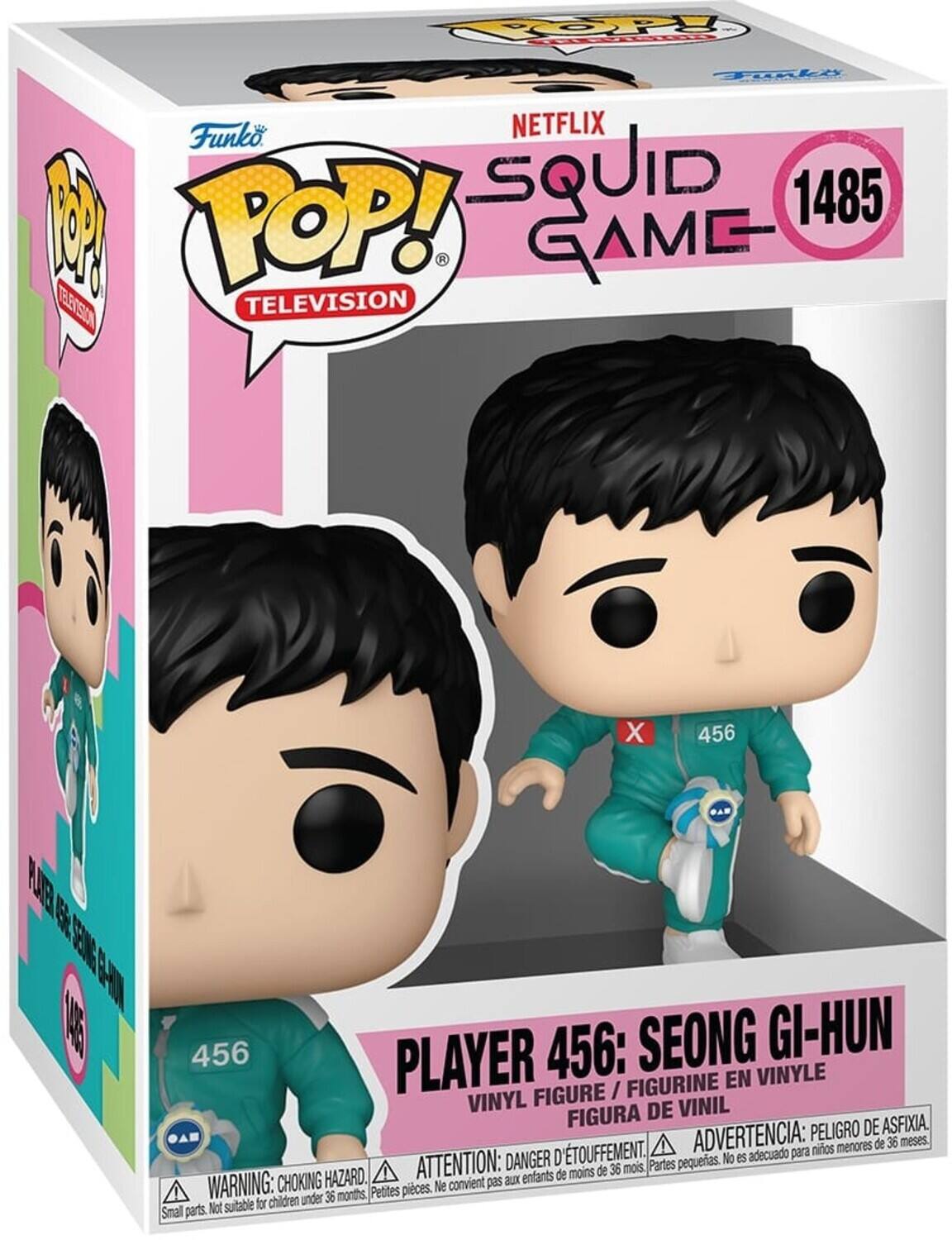 Funko POP! Television Squid Game 1485

Player 456: Seong Gi-Hun

Vinyl Figure / Figurine en Vinyle

Figura de Vinil

Peligro de Estouffement

Advertencia: Peligro de Estouffement

Partes pequeñas. No es adecuado para menores de 36 meses.

Petites pièces. Ne convient pas aux enfants de moins de 36 mois.

Small parts. Not suitable for children under 36 months.

Choking Hazard.