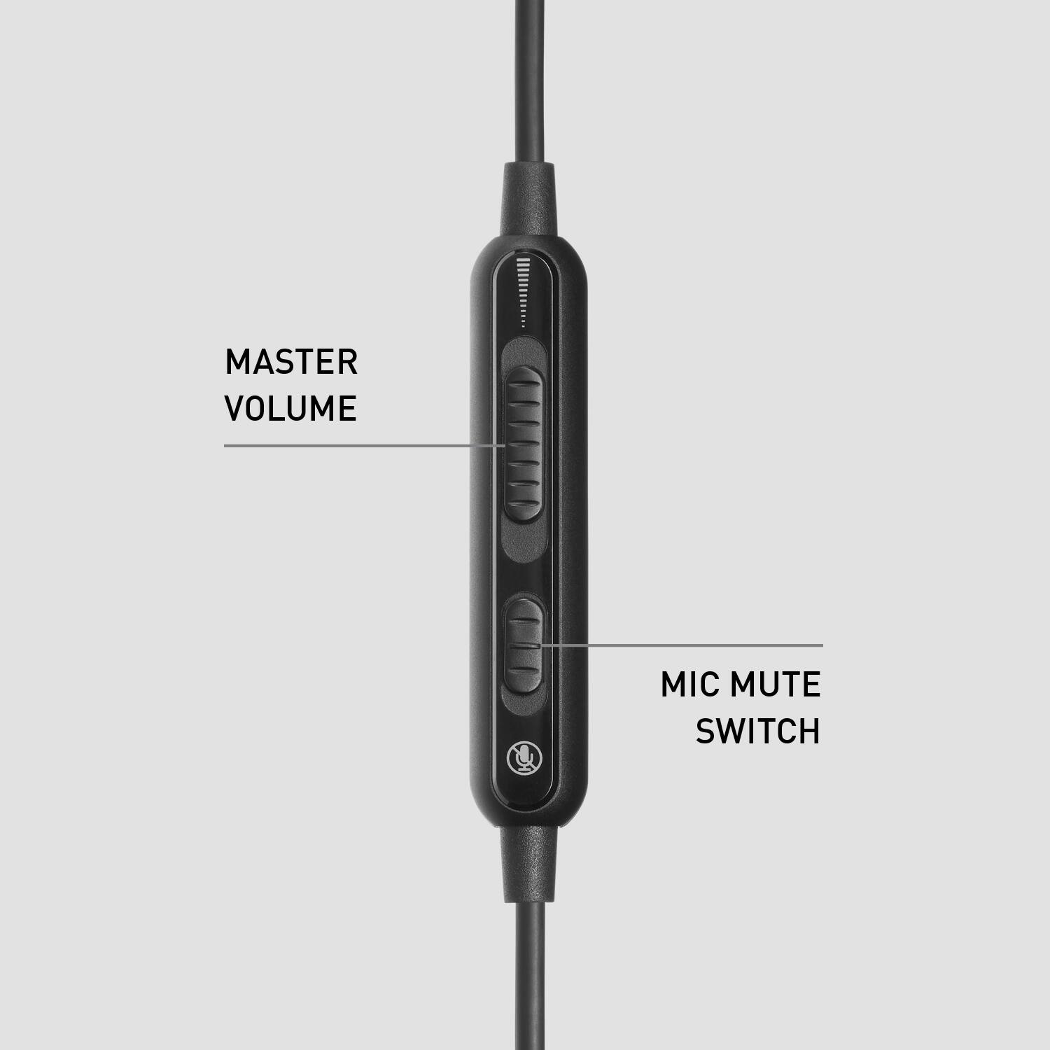 The text on the image reads "Master Volume, Mic Mute Switch."
