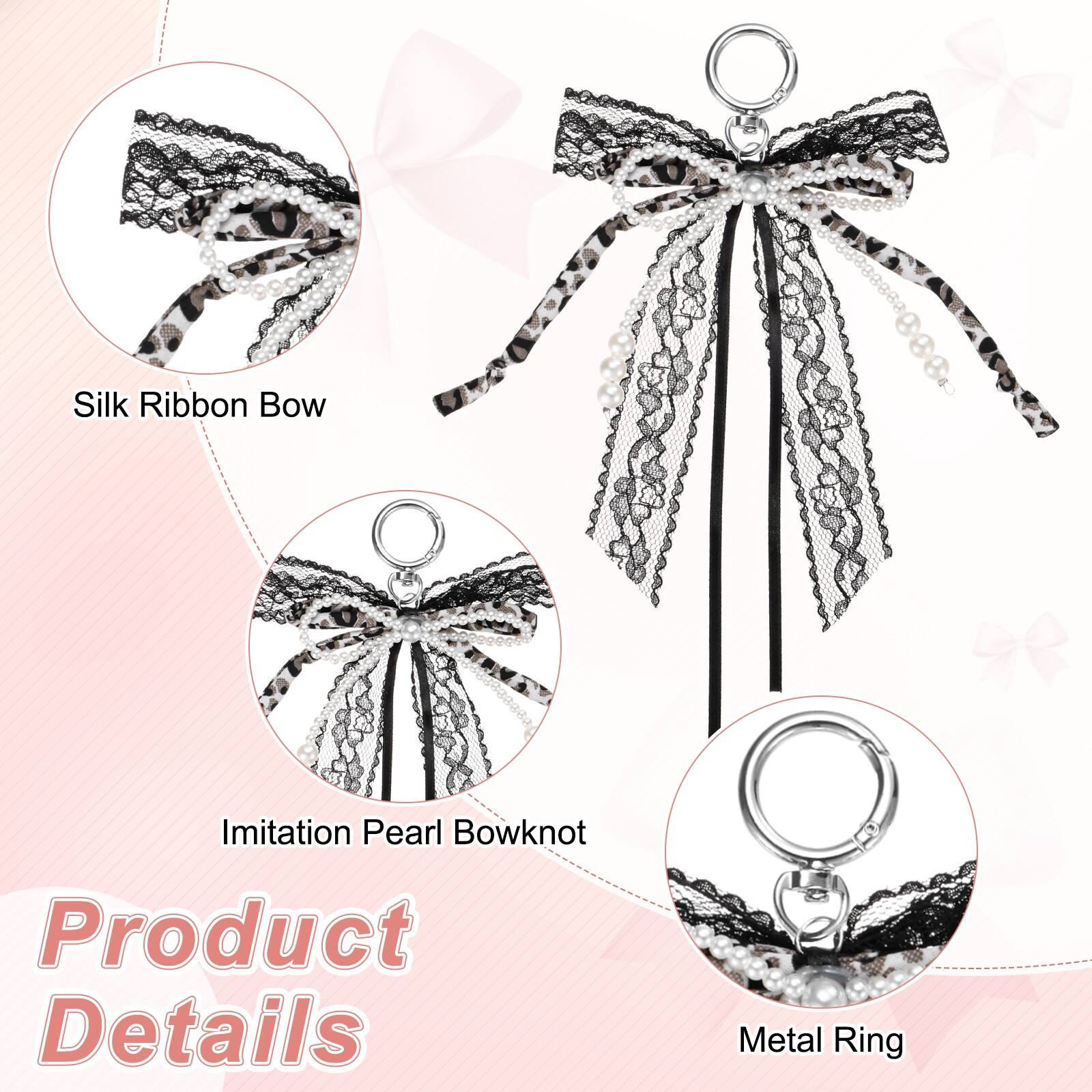 Silk Ribbon Bow  
Imitation Pearl Bowknot  
Product Details  
Metal Ring