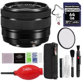 Fujifilm - XC 15-45mm f/3.5-5.6 OIS PZ Lens (Black) with Advance Accessories and Travel Bundle | Fuji XC 15-45mm - Black