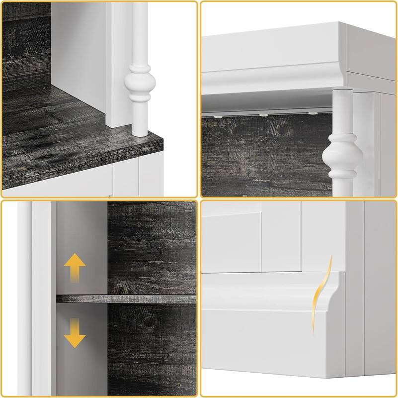 Alt View 2. GARVEE - 5-Tier Bookshelf with Doors, Adjustable Shelves & LED Lights,Roman Column Design Storage Cabinet for Living Room,Bedroom - White.