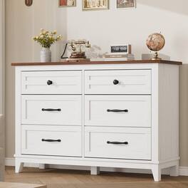 GARVEE - 6 Drawer Dresser for Bedroom, 47" Wide Chest with Storage, Wooden Closet Organizer for Entryway - Ash White+brown