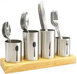 Sorbus - Utensil Holder,Upright Silverware Holder with Caddy for Spoons, Knives and Forks, Entertaining,Stainless Steel - Silver