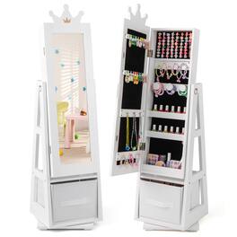 Gymax - Kids Jewelry Cabinet with Full-Length Mirror Drawer 2 Adjustable Tilt Angles - White