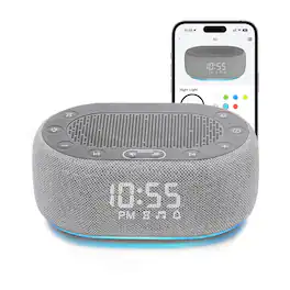 Dazzed Corner - Noise Sound Machine with Alarm Clock, 30 Sounds, App Control, 7-Color Light - Gray