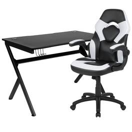 Emma + Oliver - Gaming Desk Bundle - Cup/Headphone Holders, Wire Management - White