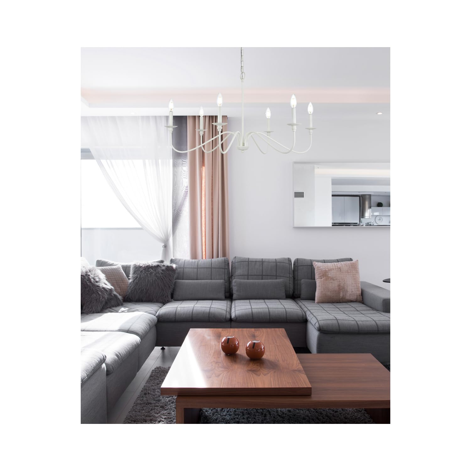 Angle. Living District - Rohan 30 inch chandelier in White - White.