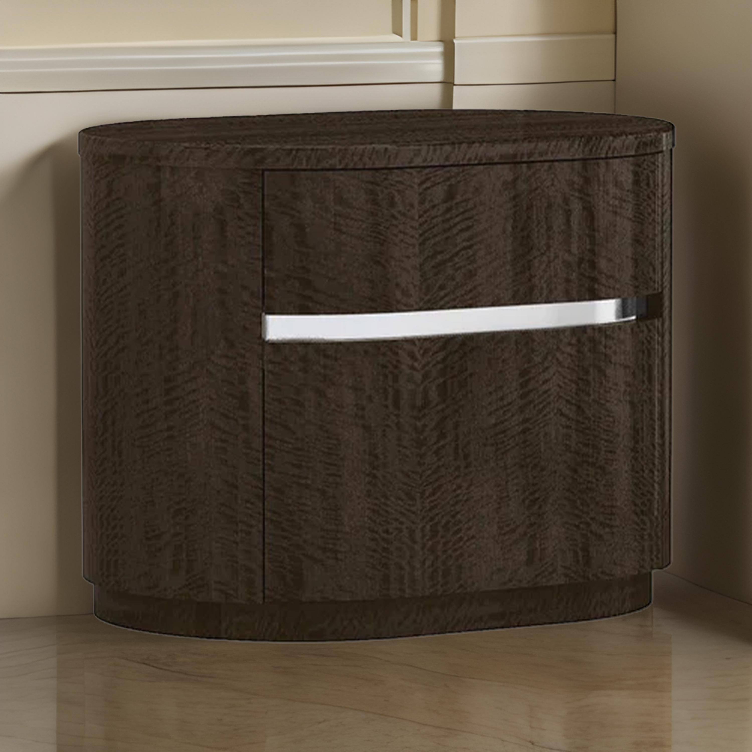 Alt View 2. Manhattan Lane - Cary Nightstand with Storage,  Walnut , Steel Handle, 28 Inch - Brown, Chrome.