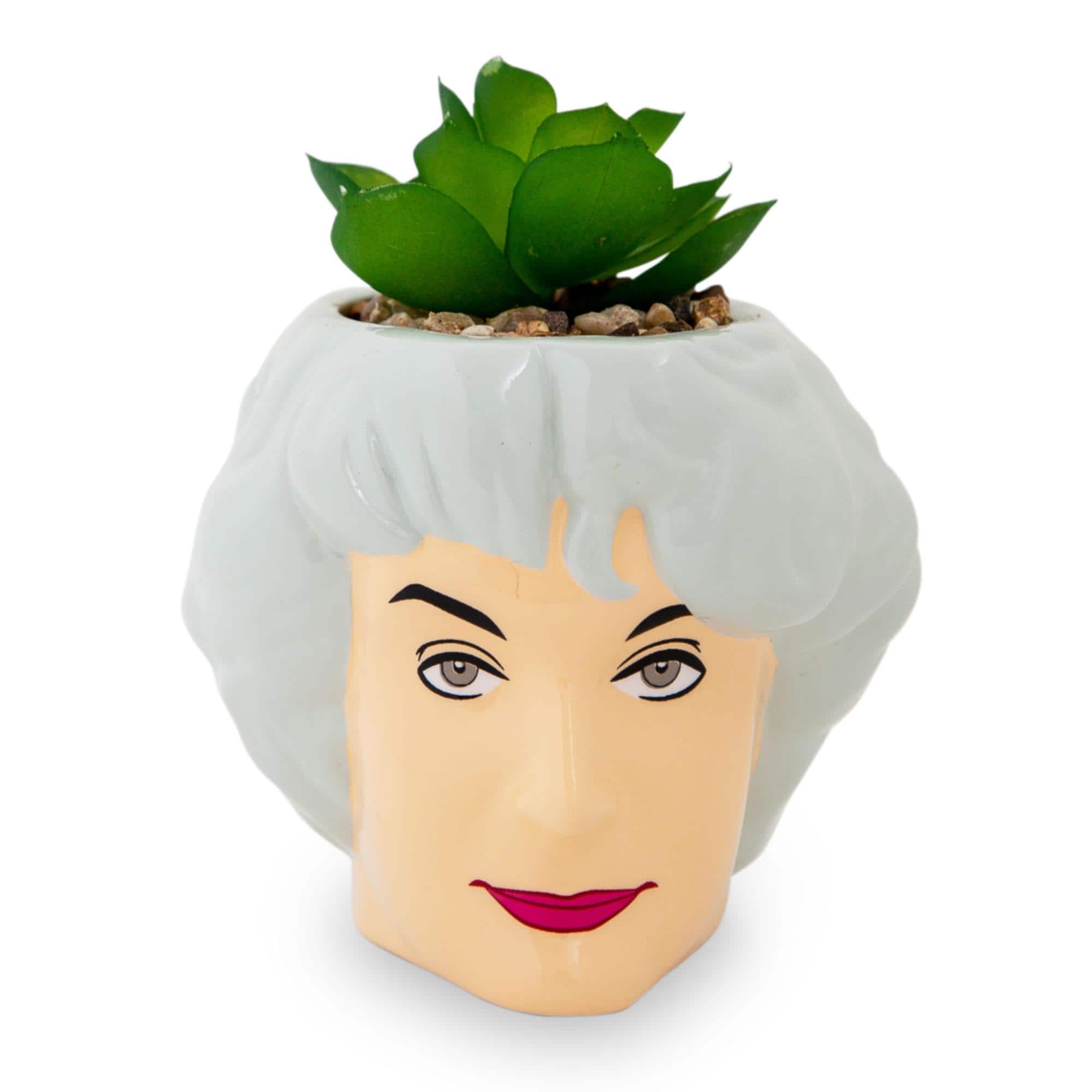 Silver Buffalo - The Golden Girls Dorothy 3-Inch Ceramic Mini Planter With Artificial Succulent - White