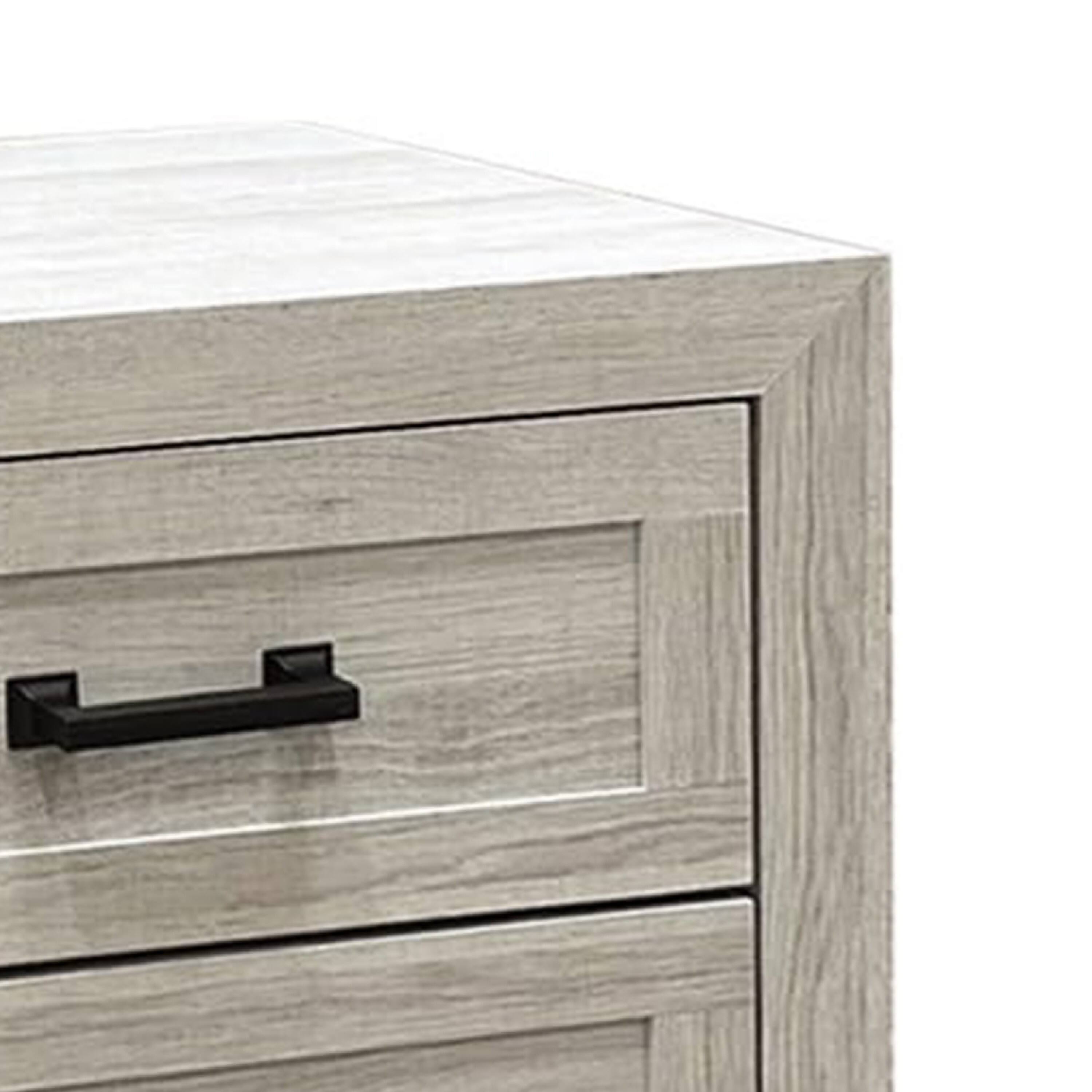 Alt View 2. Manhattan Lane - Miot Nightstand, 2 Drawers with Metal Handles, 24 Inch - White Wash, Black.