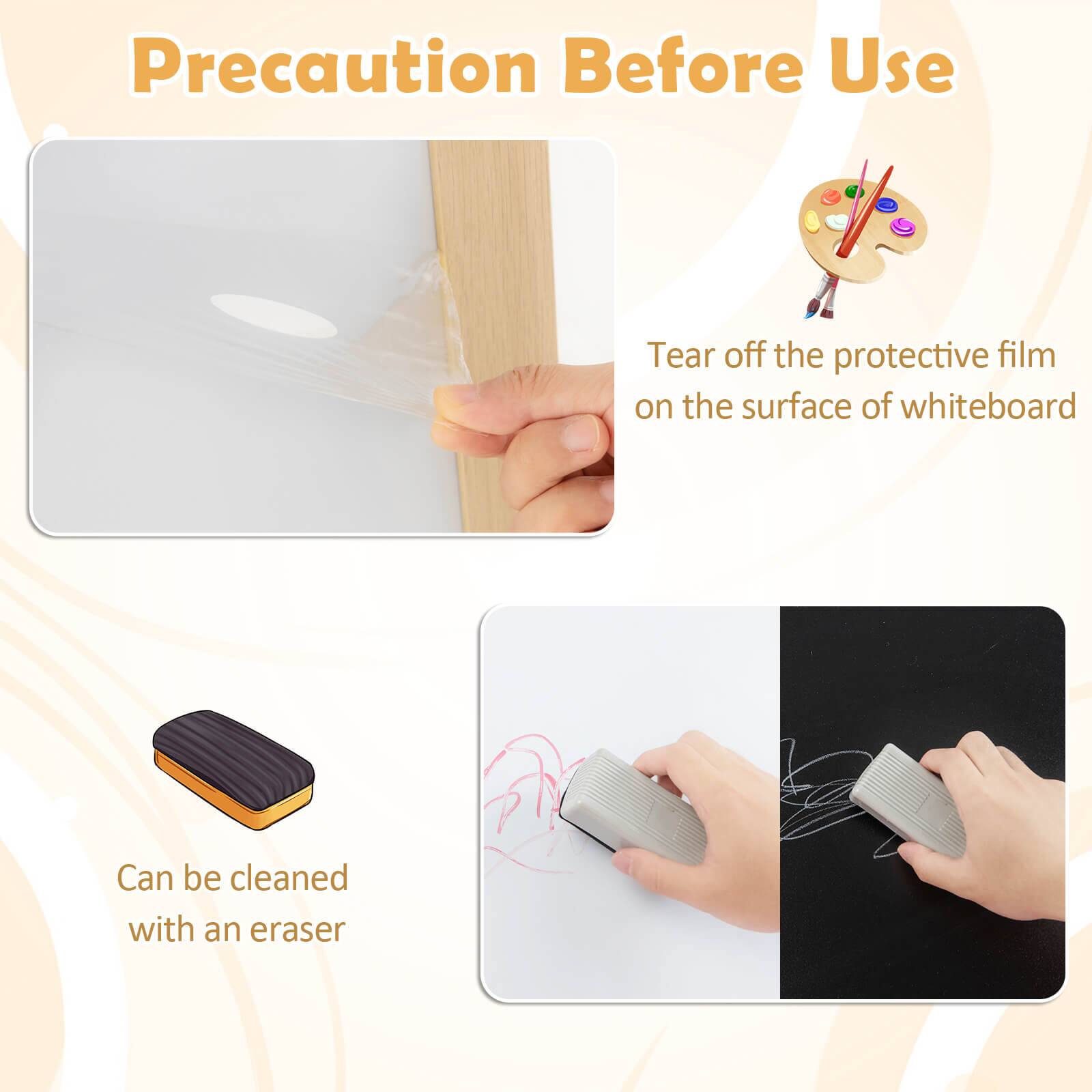 Precaution Before Use

- Tear off the protective film on the surface of the whiteboard.
- Can be cleaned with an eraser.