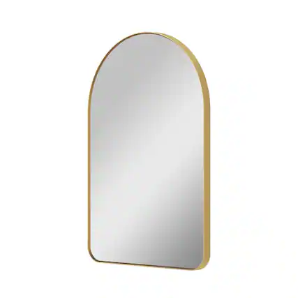 Front. WELLFOR - 24 in. W x 36 in H Arch Anodized Aluminum Framed Bathroom Vanity Mirror - Brushed Gold.