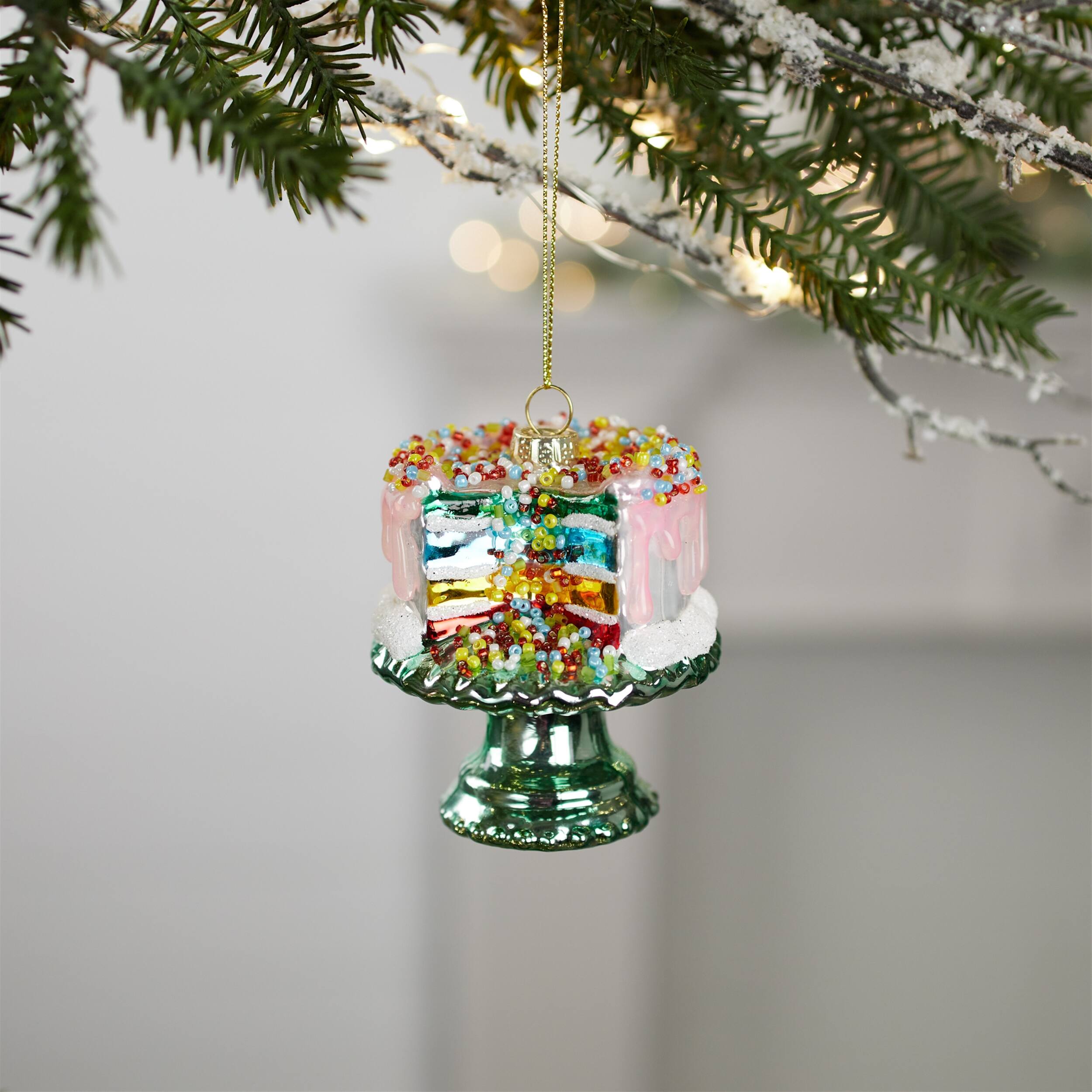 Left. BreeBe - Layered Cake Ornament (Set of 6) - Pink, Yellow, Green, Blue.