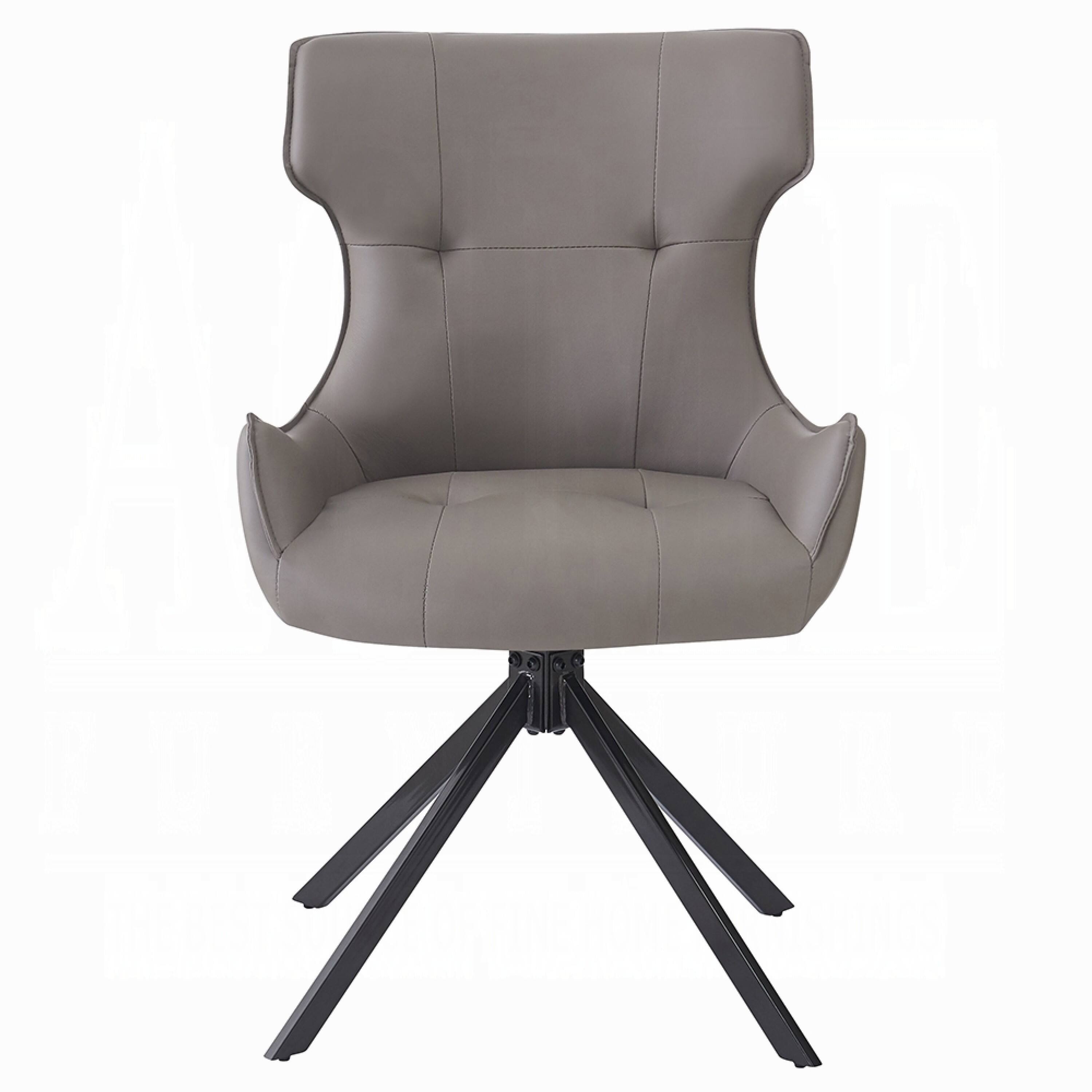 Alt View 1. Manhattan Lane - Mita Swivel Wingback Side Chair Set of 2, Tufted Faux Leather, Black Metal - Taupe Gray, Black.