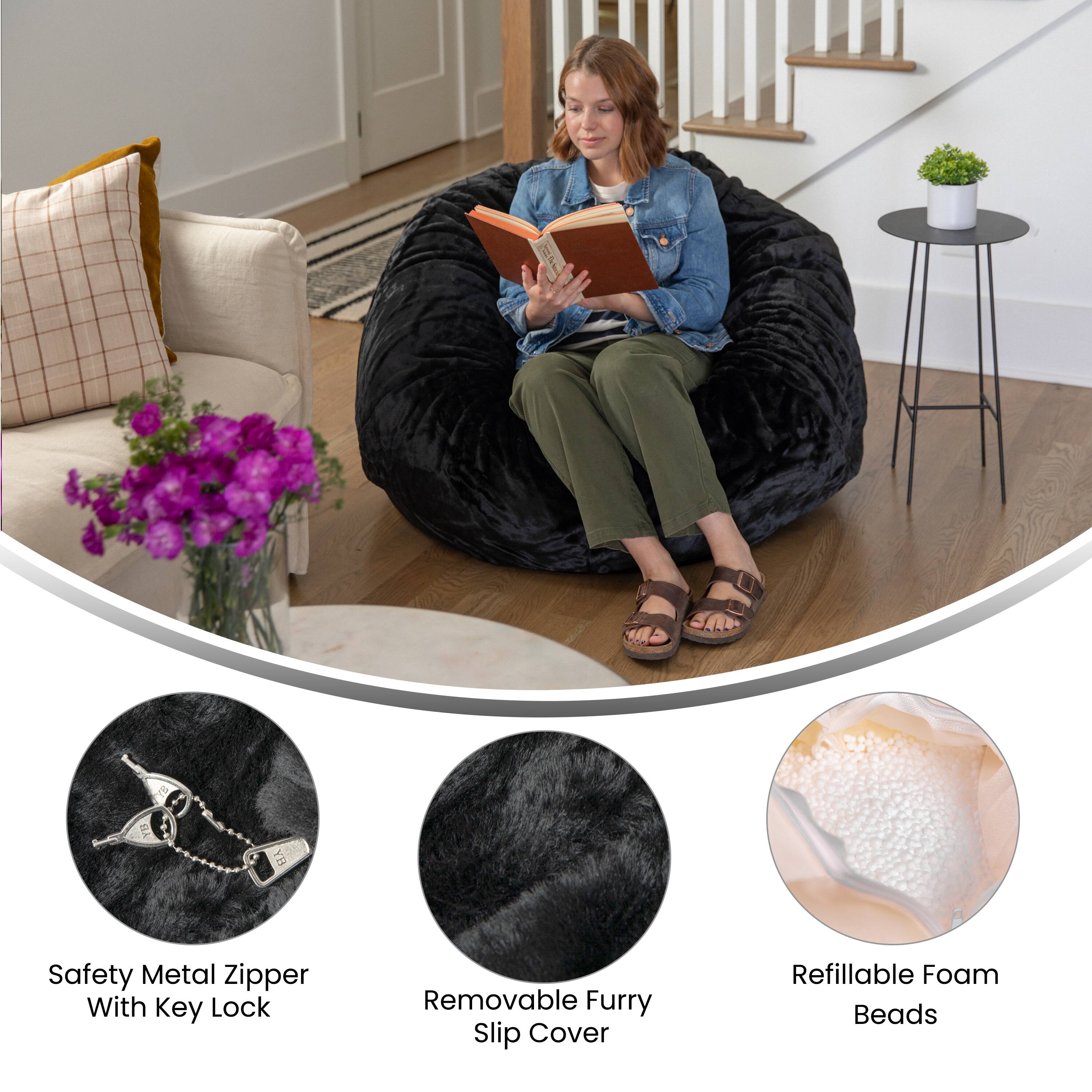 5 YB YB Safety Metal Zipper With Key Lock Removable Furry Slip Cover Refillable Foam Beads