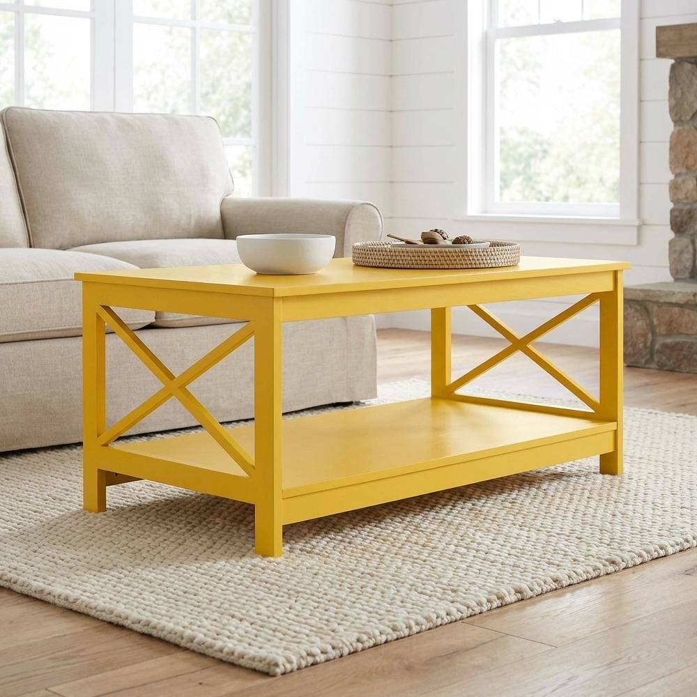 Left. FurniFact - Yellow MDF Coffee Table with Sturdy Frame and Spacious Surface for Living Room - Yellow.