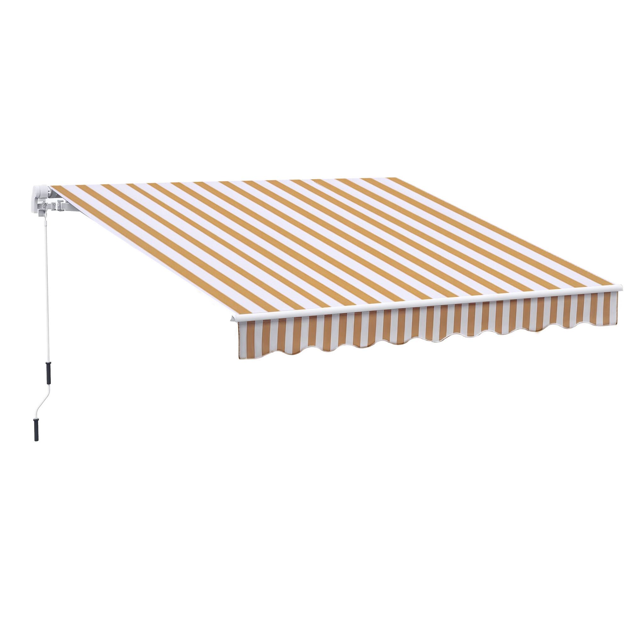 Outsunny - 10' x 8' Retractable Sun Shade Patio/Window Awning - Polyester Fabric - Beige Stripes