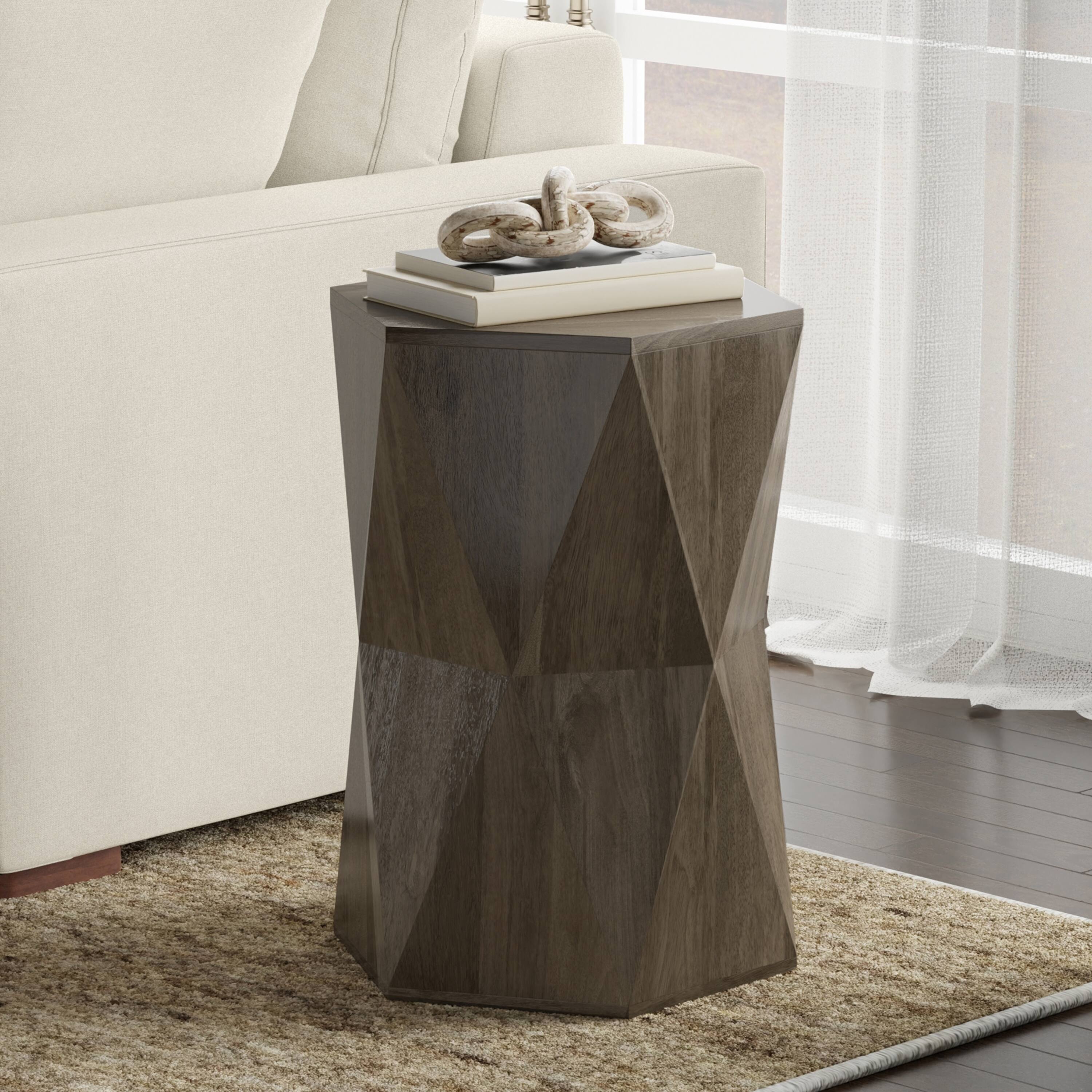 Angle. Simpli Home - Mckinley 16 inch Wide Solid Mango Contemporary End Table in Ash Grey, Assembled - Ash Grey.