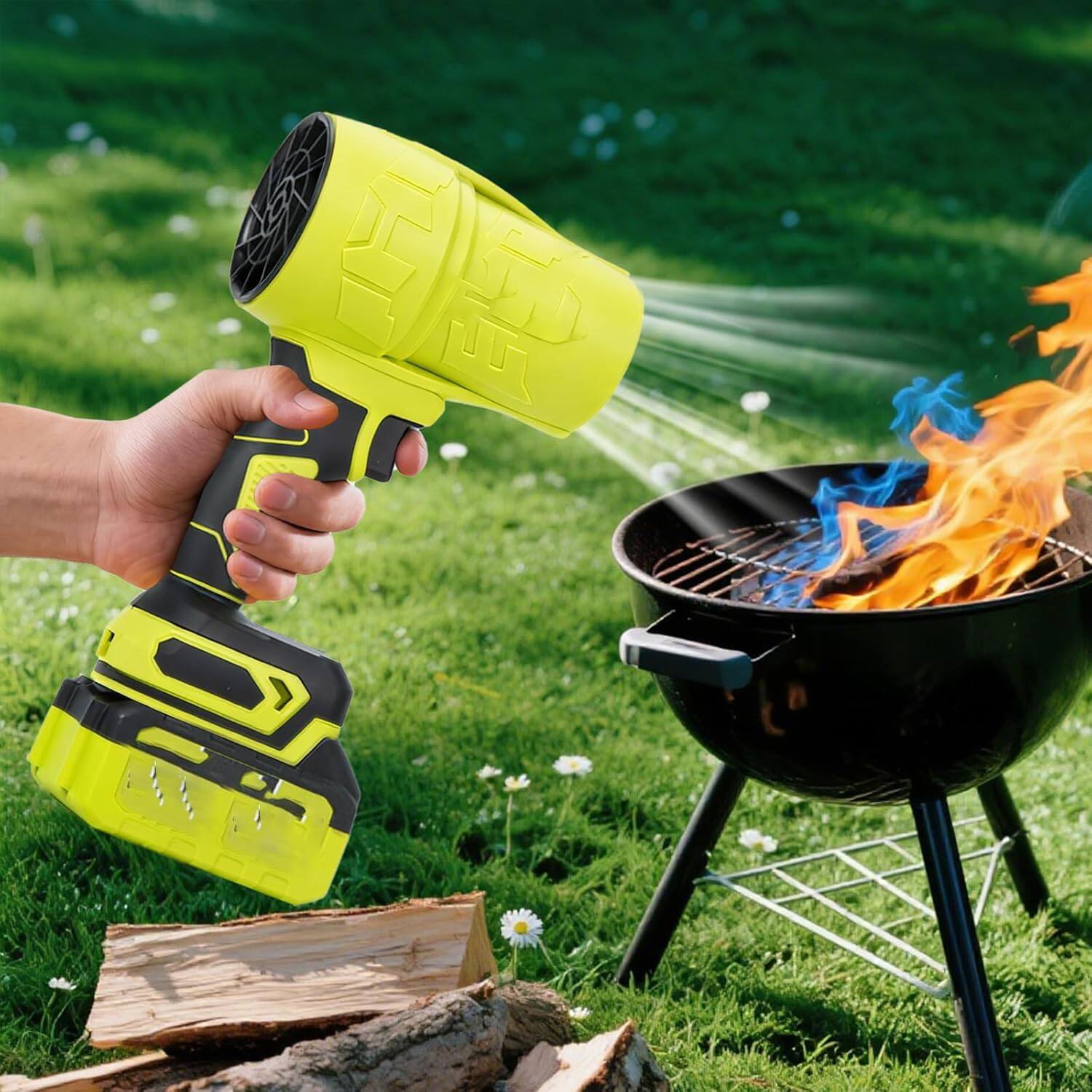 Alt View 1. GlowWise - Turbo jet cordless blower: 1M RPM, 30min runtime. Ergonomic handle for yard, driveway & car. - green.