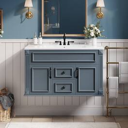 Loheer - 36 inch wall mounted bathroom vanity Floating Cabinet with Ceramic Sink - Blue