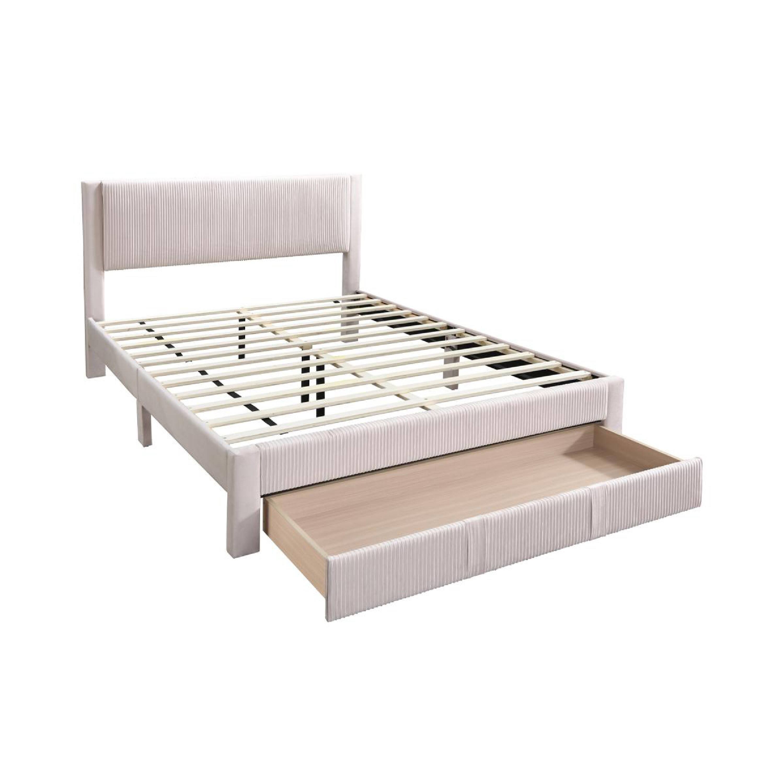 Alt View 2. Manhattan Lane - Peo Queen Size Bed w Storage Drawer, Light Pink Corduroy Upholstery - Light Pink.