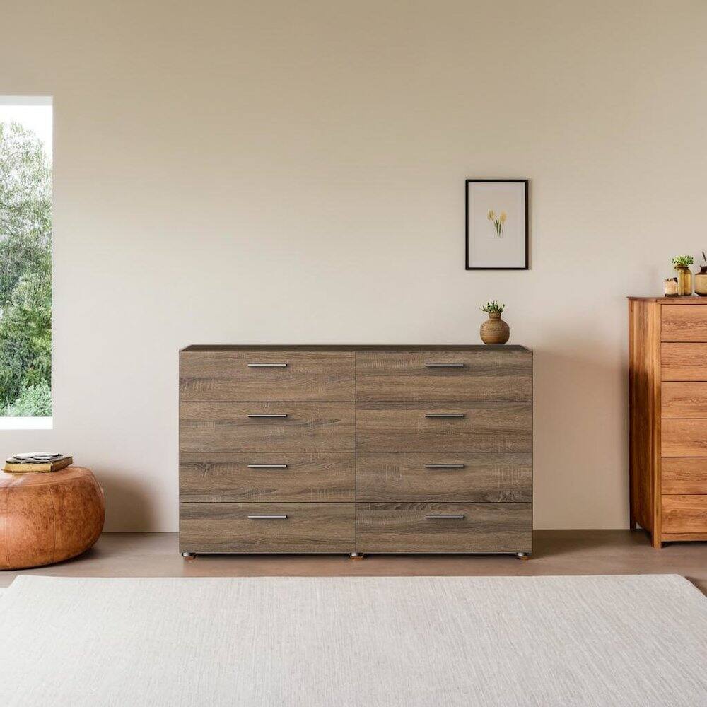 Alt View 4. FurniFact - Elegant 8 Drawer Dresser in Truffle Oak for Modern Bedroom Storage Solutions - Truffle Oak.
