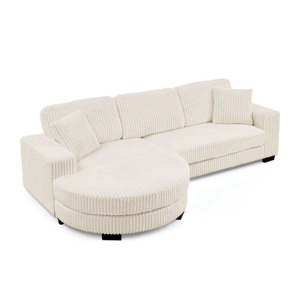 Alt View 7. Kadyn - Modular Sleeper Sectional with Ottoman, L-Shaped Corduroy Sofa with Tufted Design, Beige - Beige.