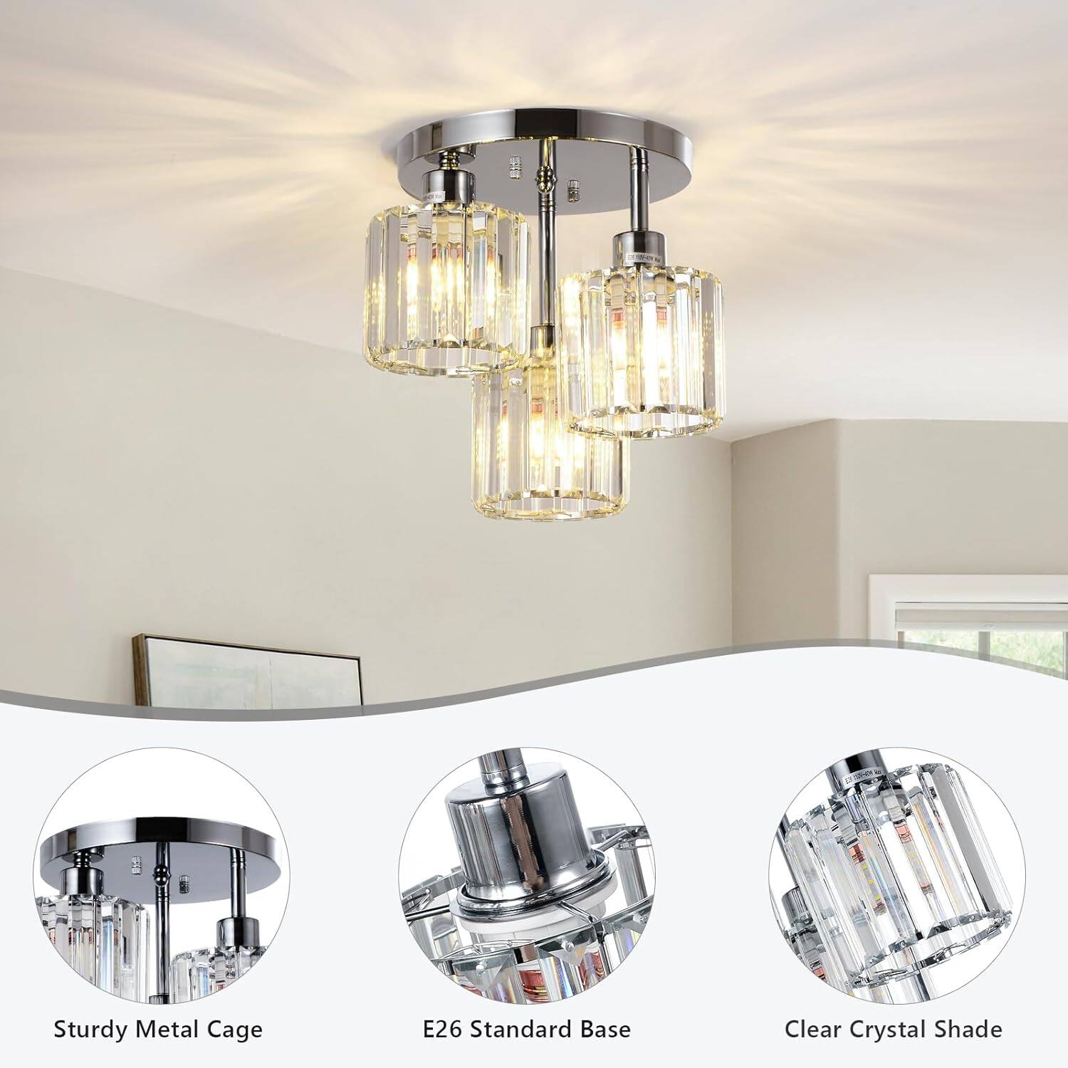 41
Sturdy Metal Cage
E26 Standard Base
Clear Crystal Shade