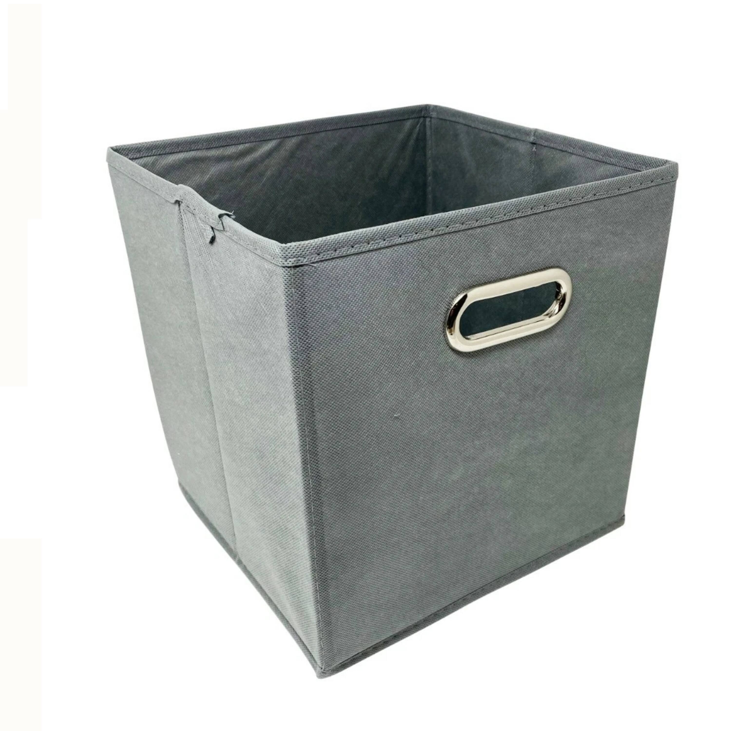Angle. Kitcheniva - Fabric Storage Cube Bins Organizer Basket Containers Bins Metal Handle 10 Inch 6 Pack Light Gray.