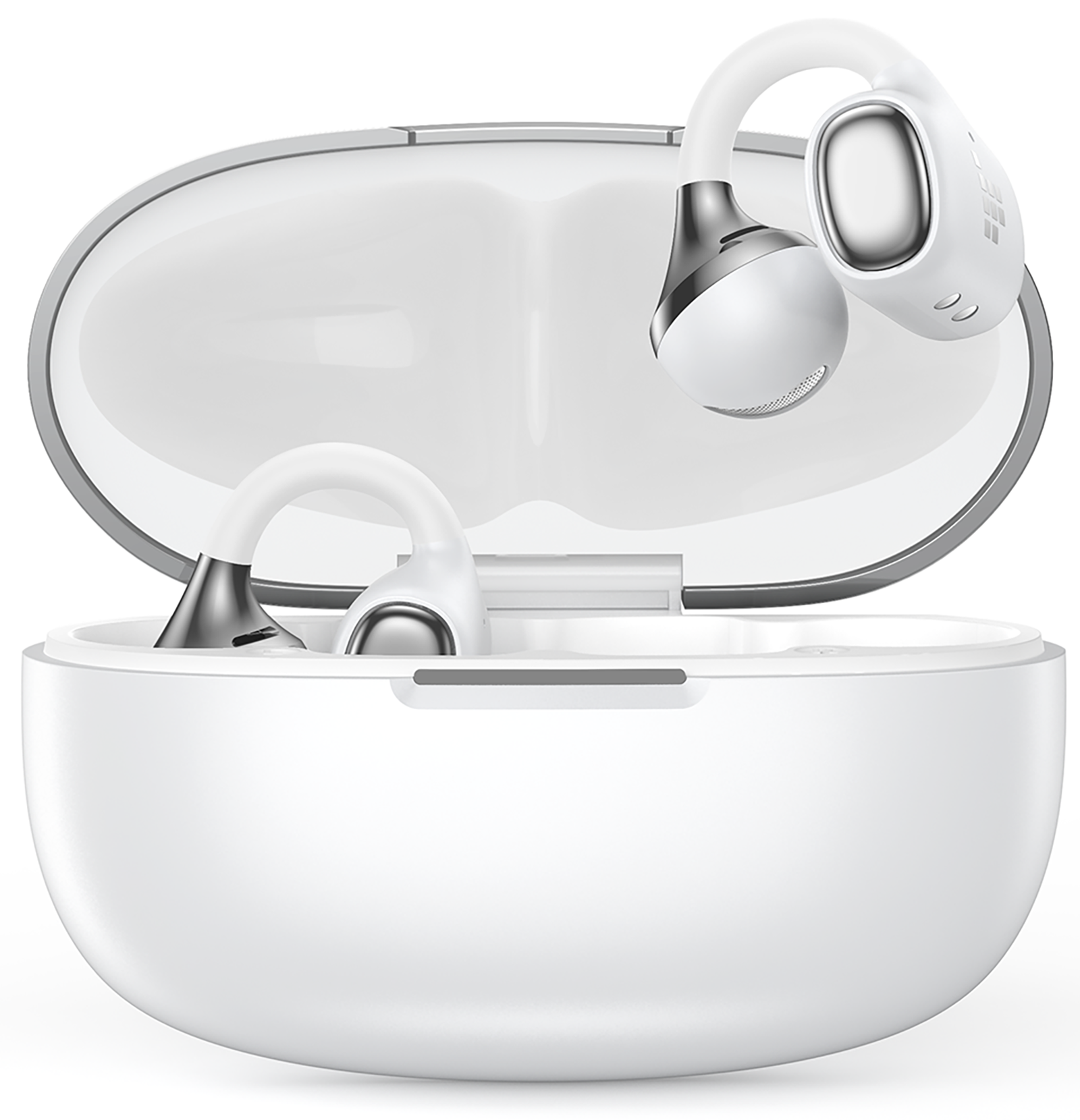 Left. Tronsmart - OpenFly Clip 2 Open Ear Earbuds, Clip-On Headphones for Running Workout, Hi-Res LDAC Audio, Bluetooth 6.0, 32H Playtime - White.