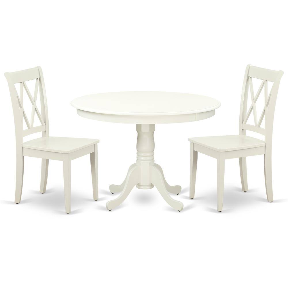 Back. East West Furniture - Dining Room Set Linen White - Brown.