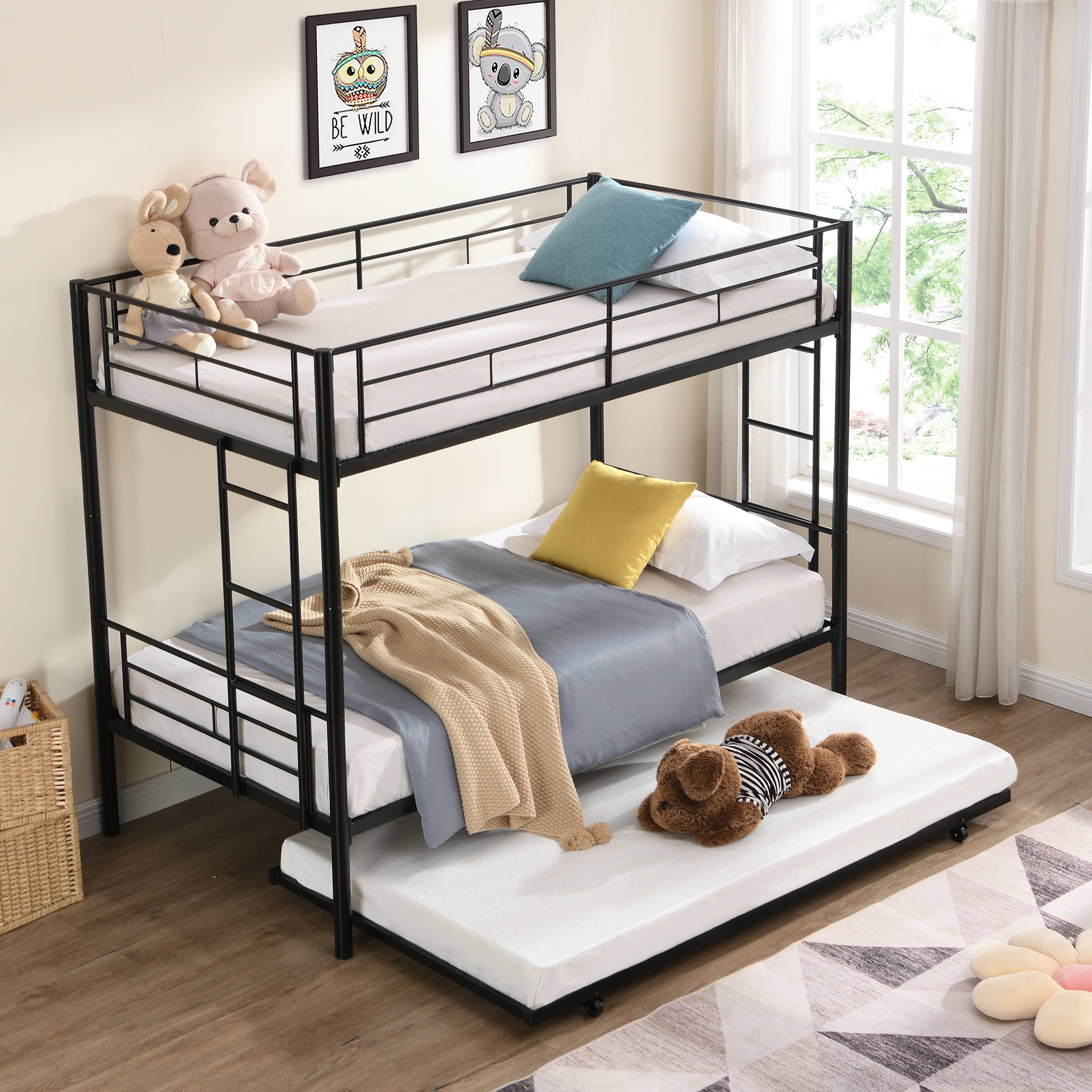 Alt View 4. Boyel Living - Twin Over Twin Metal Bunk Bed with Trundle Black Strong Steel Frame Easy Assembly No Box Spring Needed - Black.
