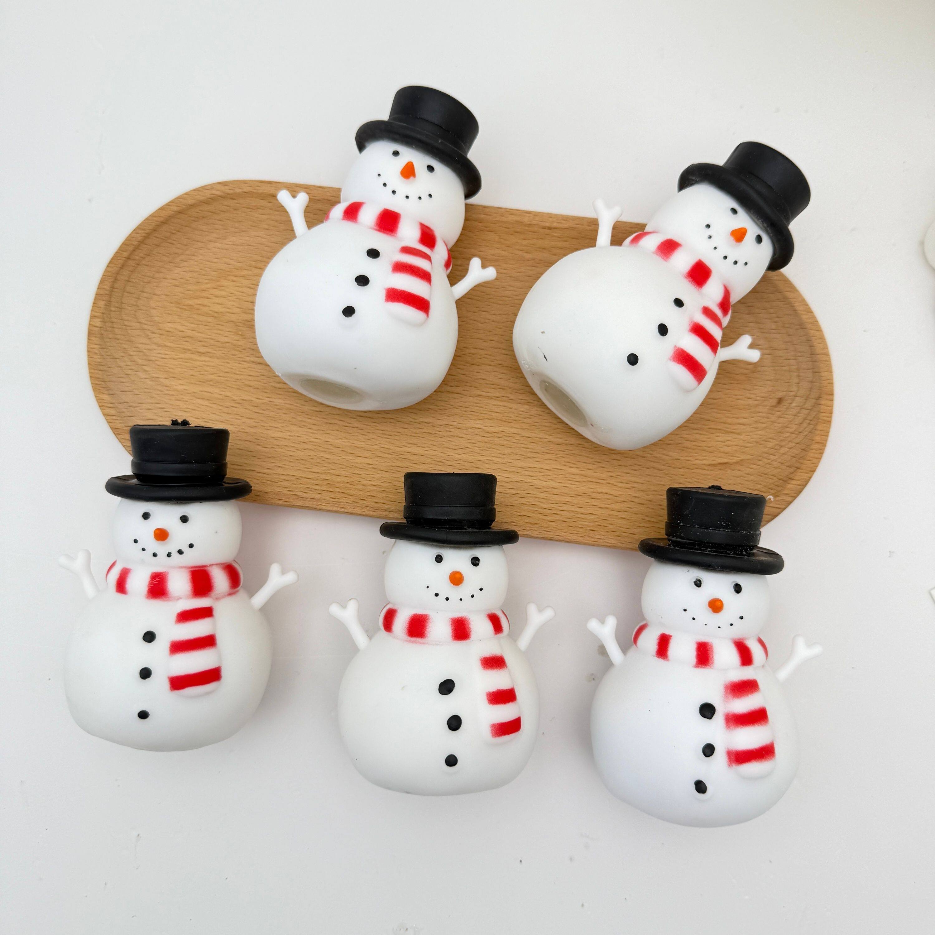 Back. Link - Link Christmas Snowman Squishy Toy, Stress Relief Fidget Toy, Cute Holiday Squeeze Sensory Toy - White.