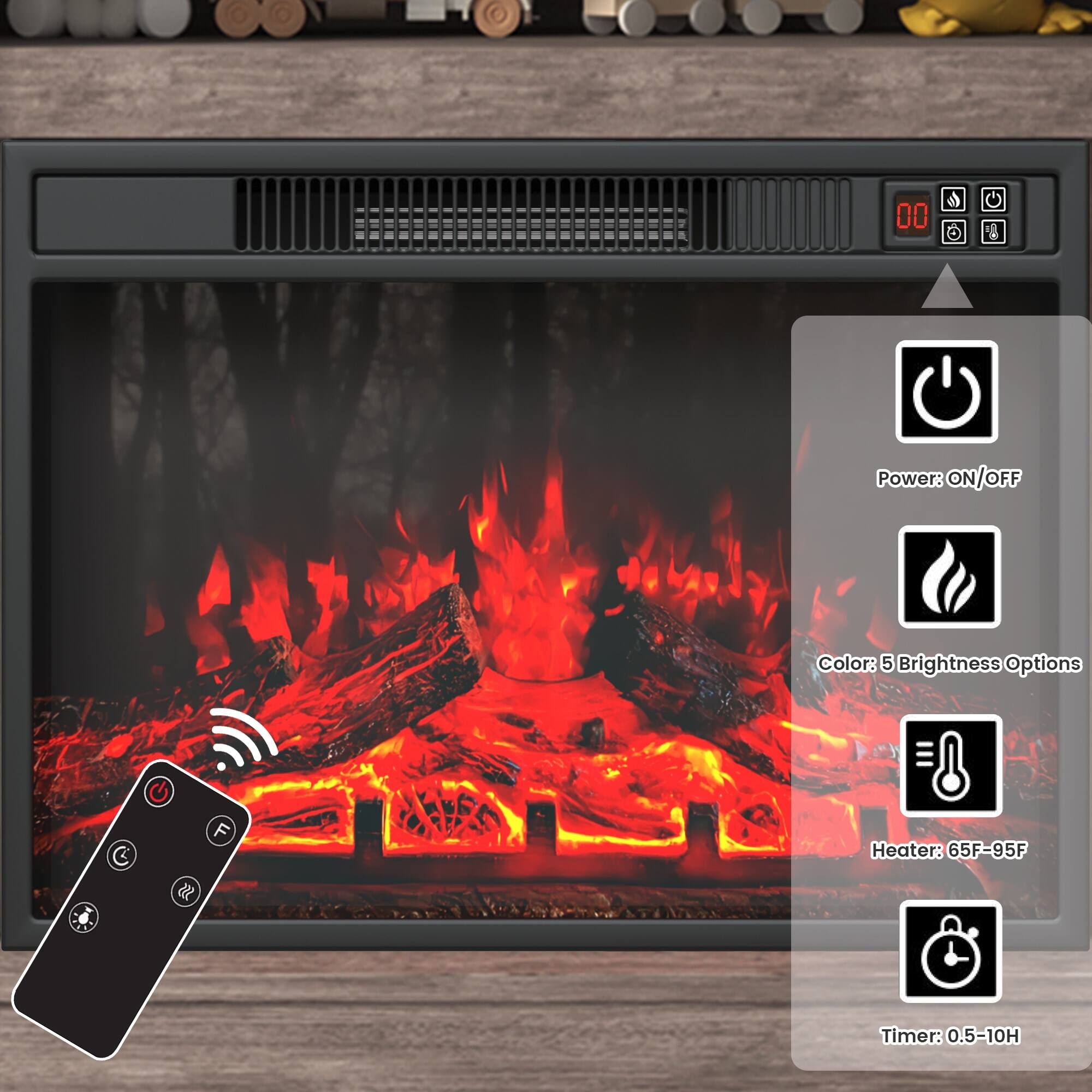 - Power: ON/OFF
- Color: 5 Brightness Options
- Heater: 65F-95F
- Timer: 0.5-10H