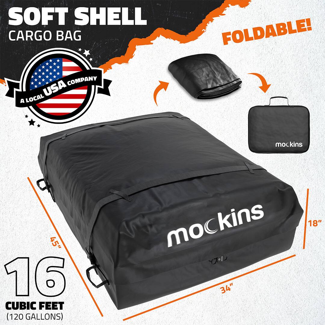 SOFT SHELL CARGO BAG  
FOLDABLE!  

A LOCAL USA COMPANY  

16 CUBIC FEET (120 GALLONS)  

45" x 34" x 18"  

mockins