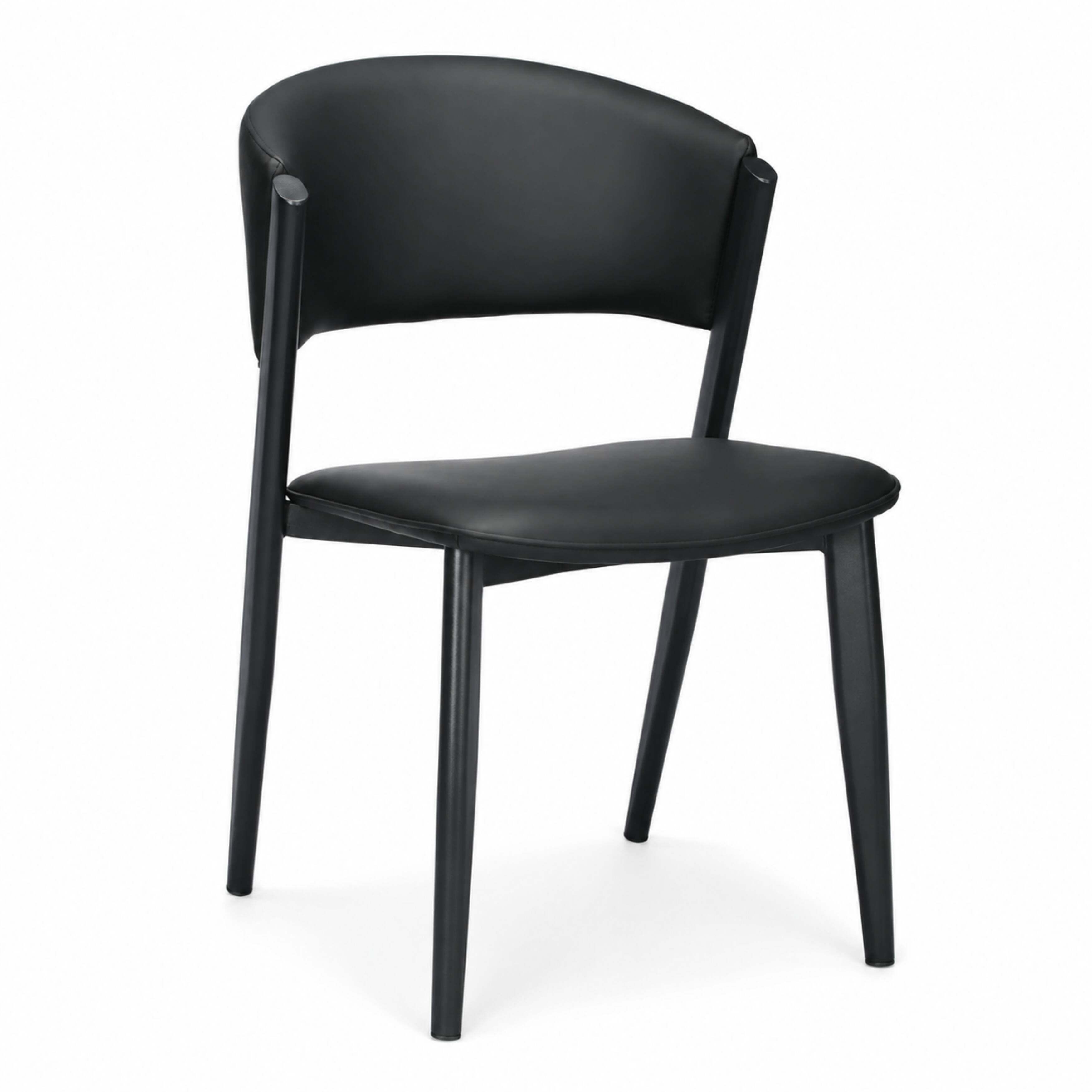 Front. LeisureMod - Aspen Modern Leather Dining Chair with Iron Legs & High-Density Foam - Fully Assembled - Black.