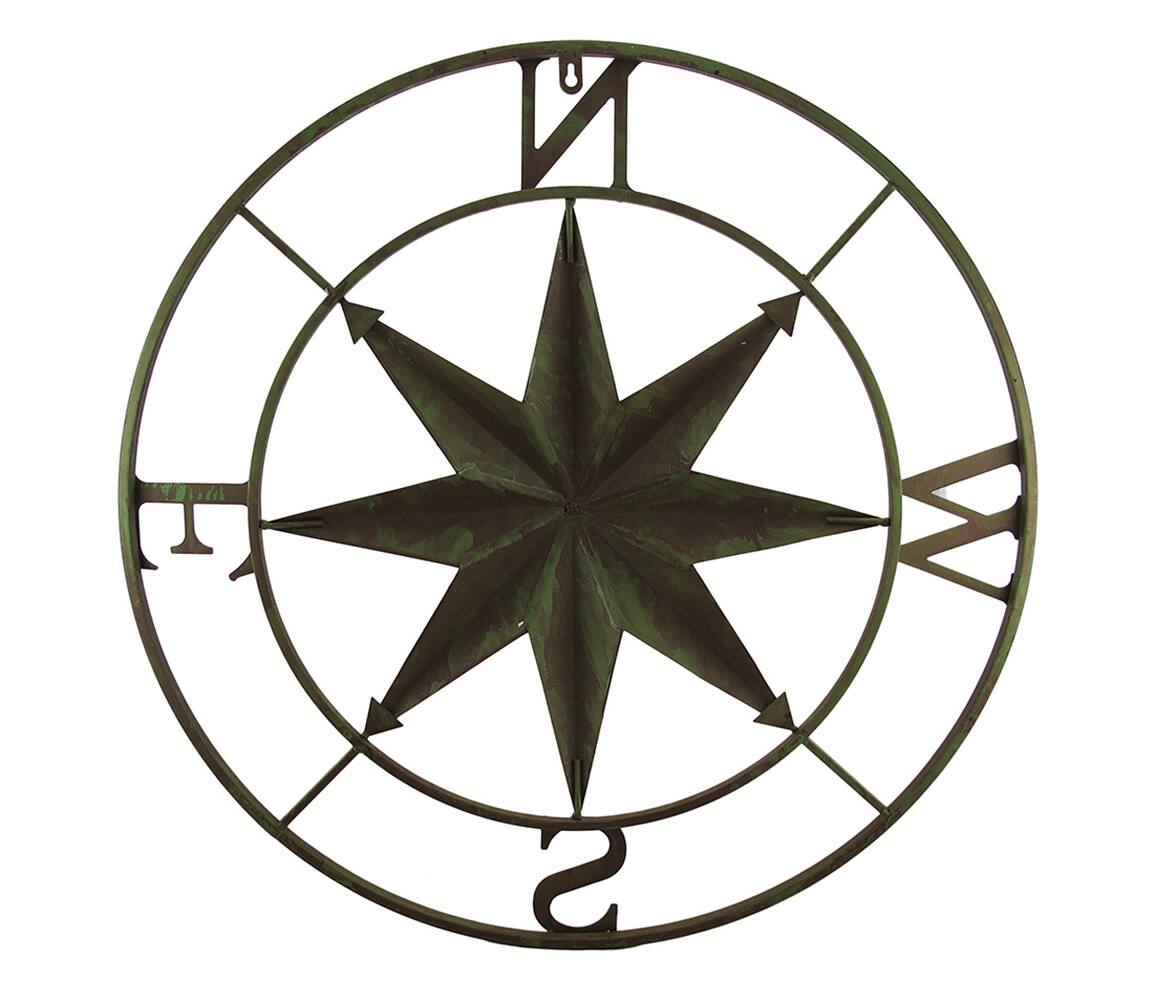 Alt View 2. Zeckos - Distressed Finish 26 Inch Diameter Compass Rose Nautical Wall Hanging - Green.