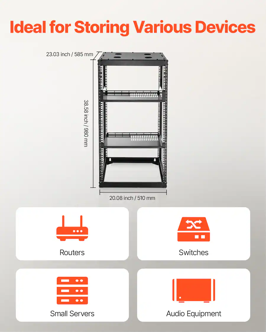Of Multi Depth Rack VEVOR 20U Open Frame Network Rack, 23 in Depth, Wall Mounted or Floor ...